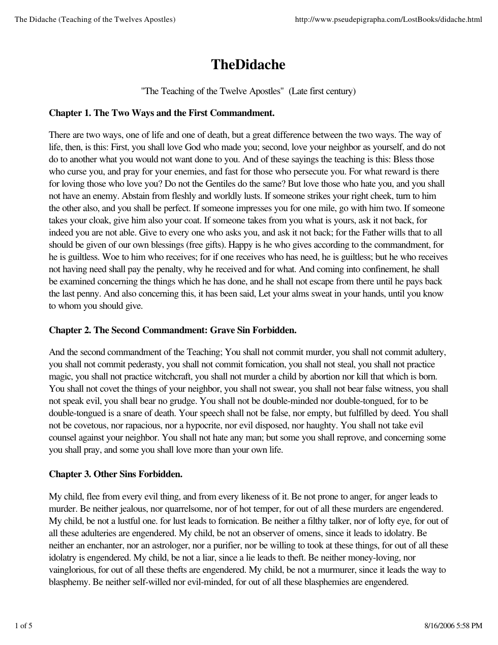 Didache (Teaching of the Twelves Apostles) cover