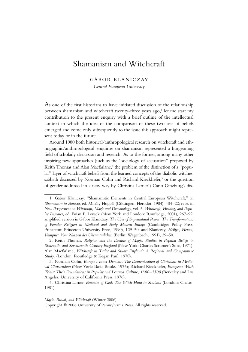 GA┬┤ BOR KLANICZAY - Shamanism and Witchcraft cover