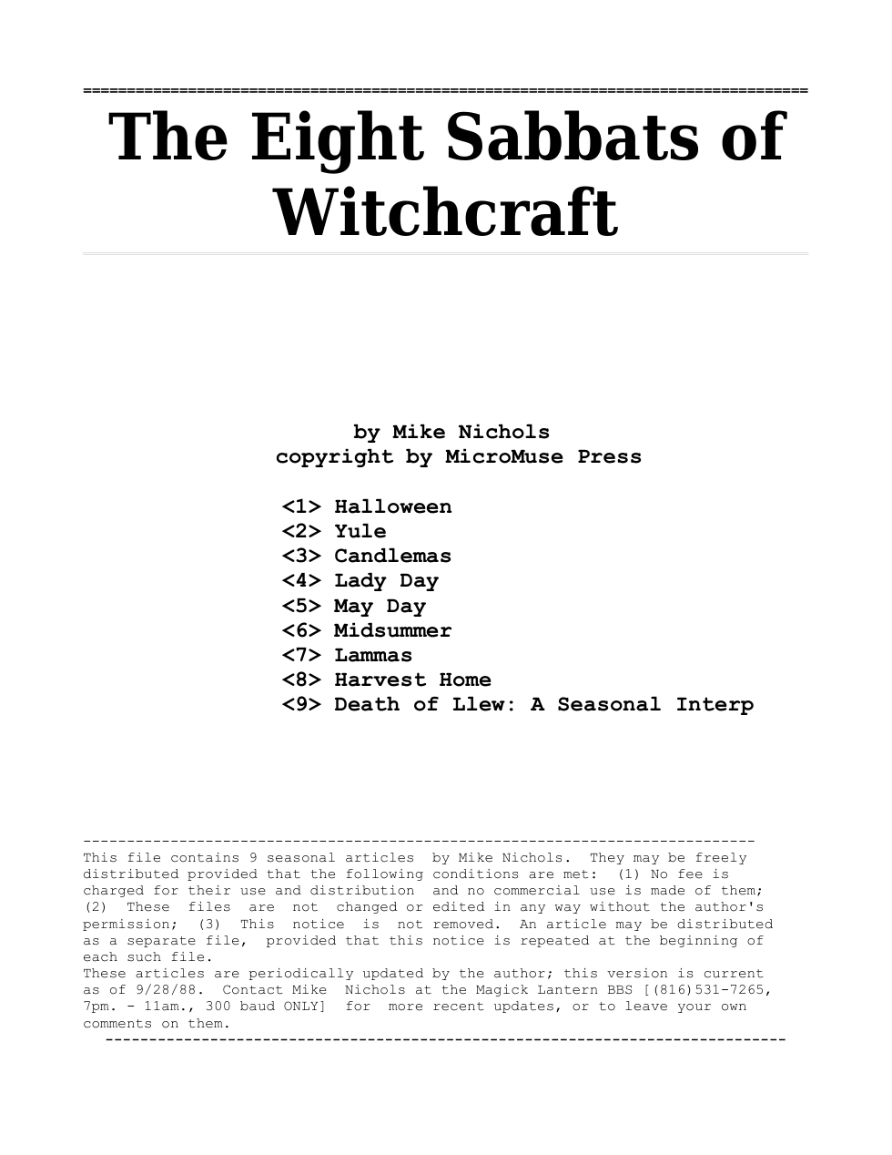 Mike Nichols - Eight Sabbats Of Witchcraft cover