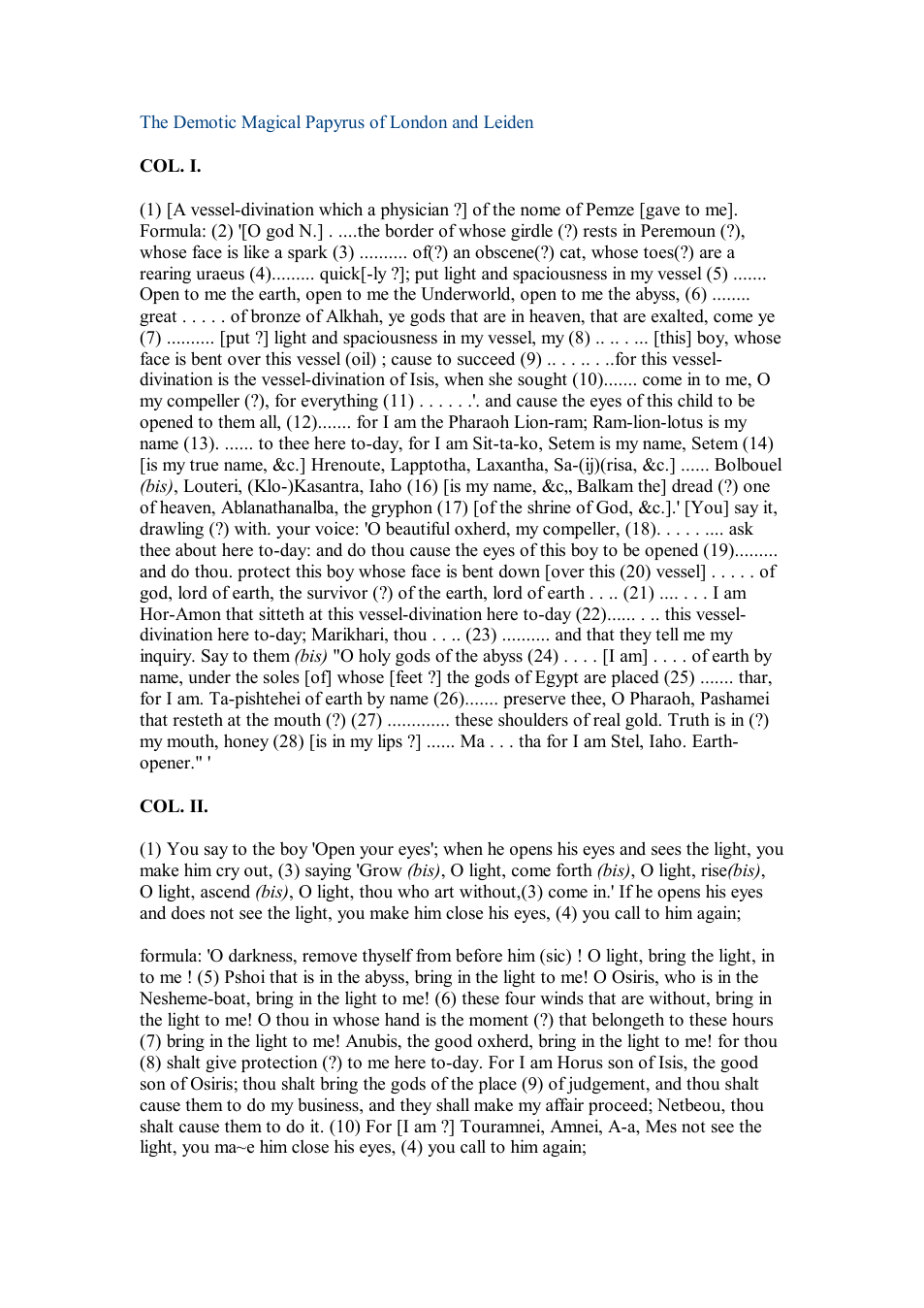 The Leyden Papyrus Egyptian Magick Section cover