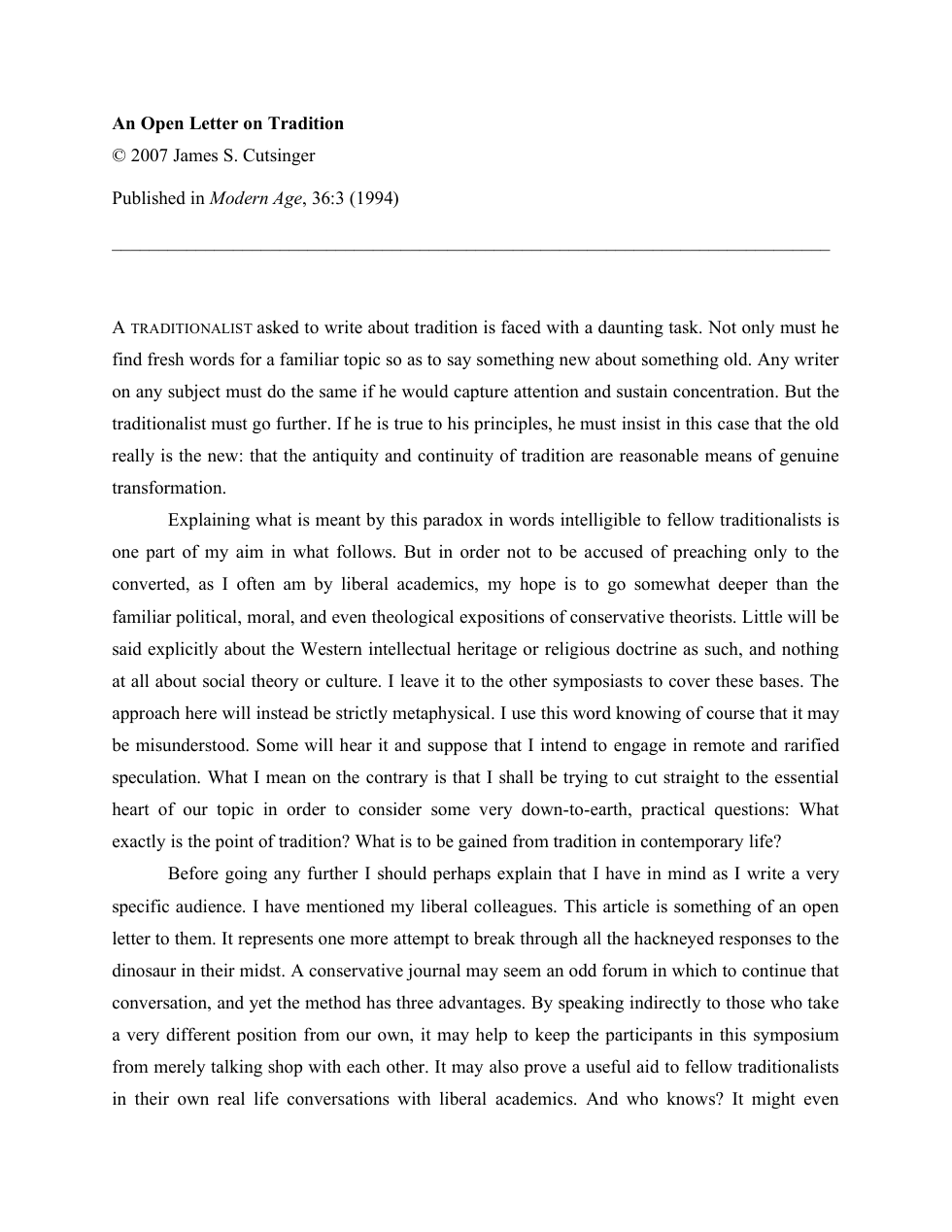 open letter on tradition cover