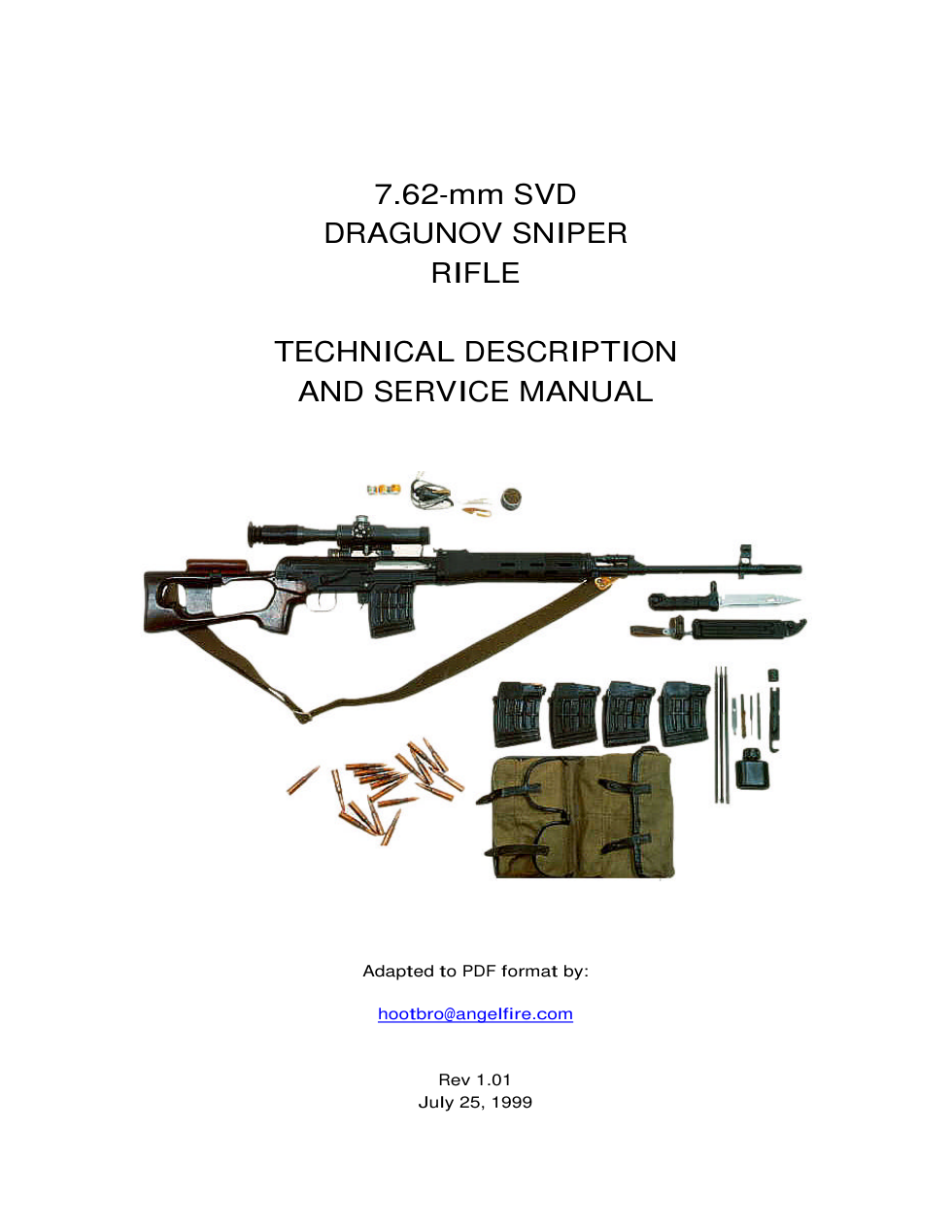 SVD Dragunov Sniper Rifle 7.62 Tech & Service 1999, 27 pgs cover