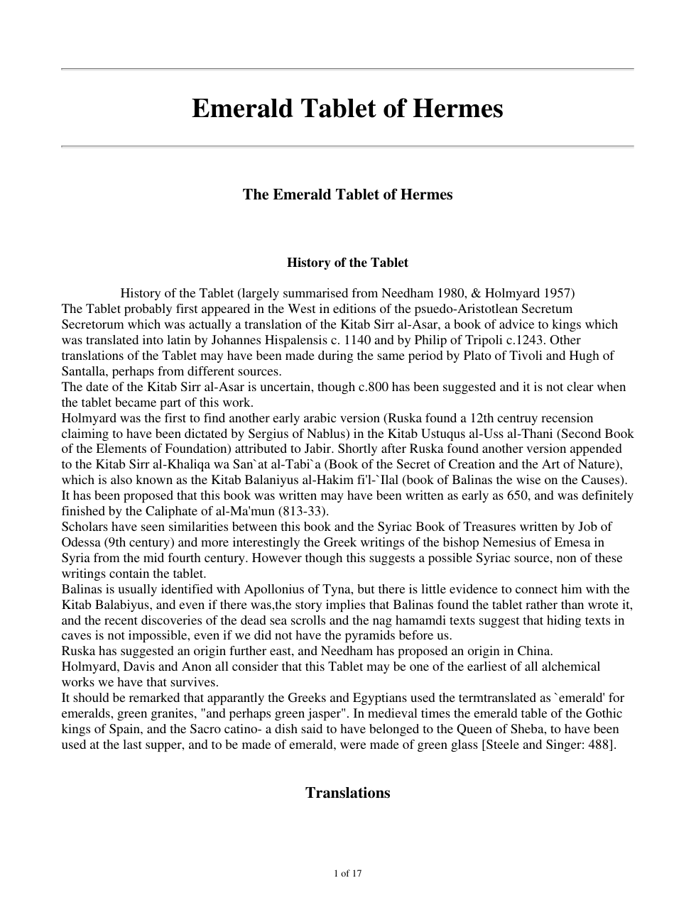 The History of the Emerald Tablet of Hermes cover