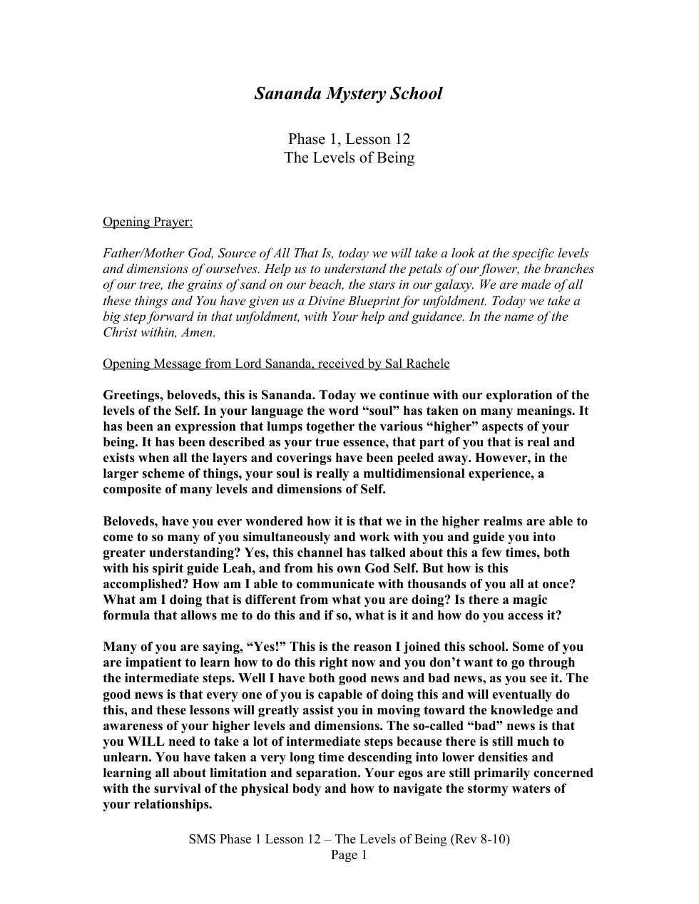 SMS Phase 1 Lesson 12 - The Levels of Being cover