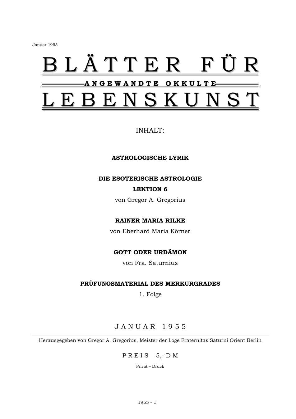 blatter-fur-angewandte-okkulte-lebenskunst-1955 cover