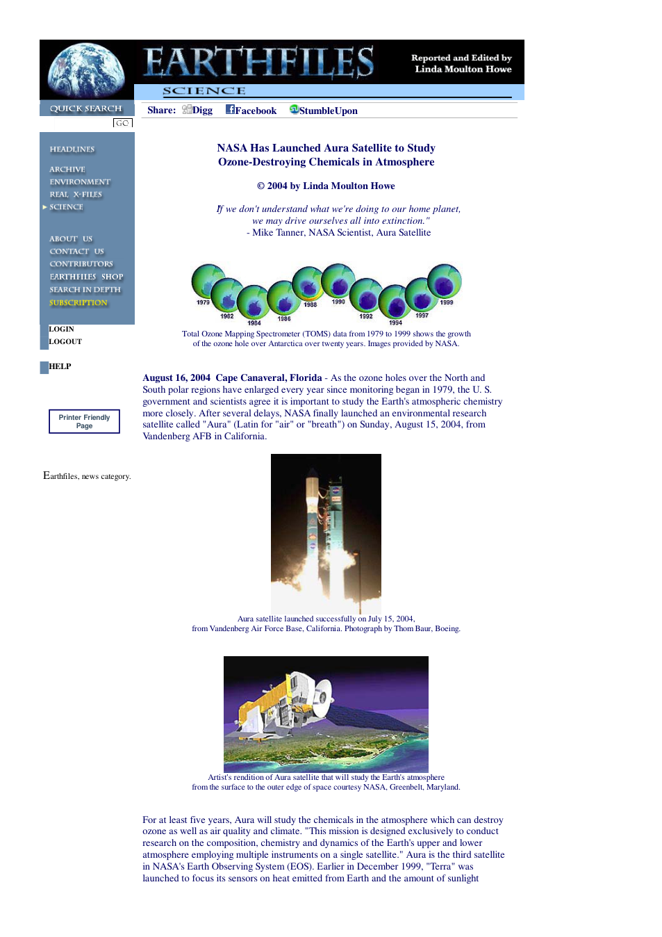 08 16 2004 NASA Has Launched Aura Satellite to Study Ozone-Destroying Chemicals in Atmosphere cover