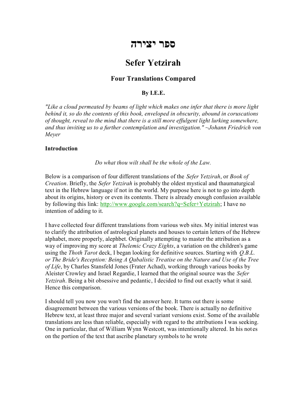 Sepher Yetzirah - Four Translations Compared cover
