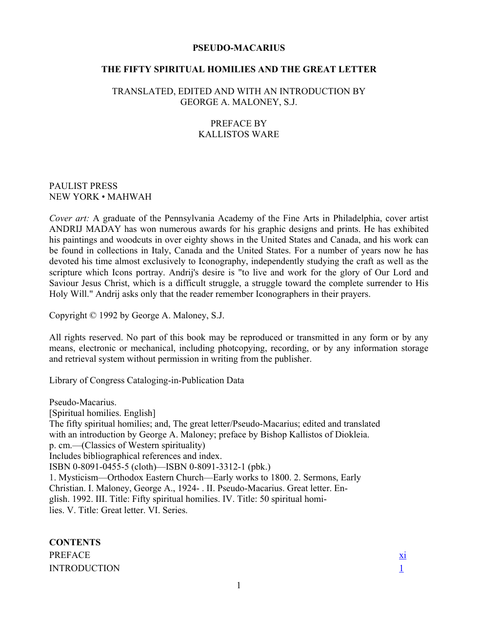 Pseudo-Macarius - The Fifty Spiritual Homilies and the Great Letter cover