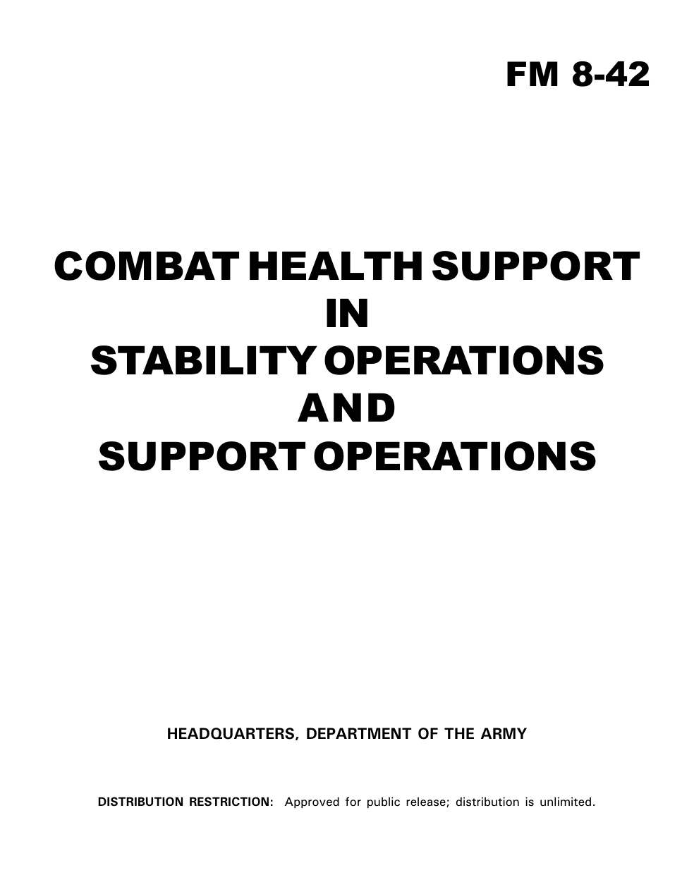 FM 8-42 Combat Health Support in Stability Operations and Support Operations cover