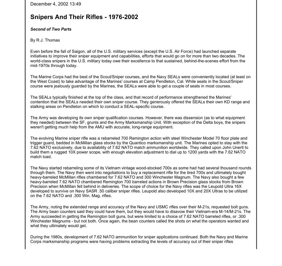Snipers and Their Rifles - 1976-Present (2of2) 4 pages cover