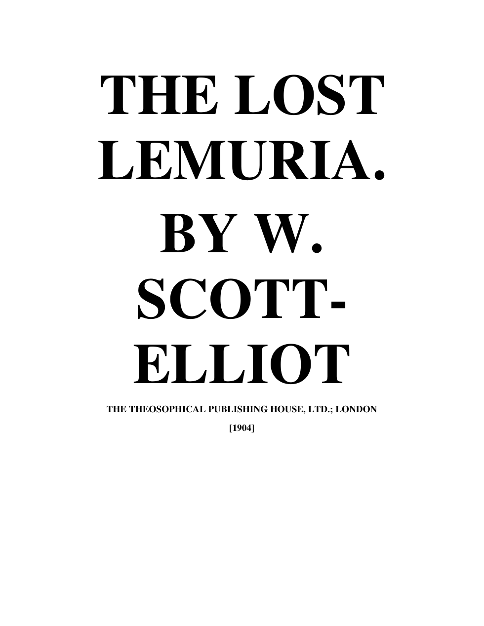 The Lost Lemuria - W Scott-Elliot cover