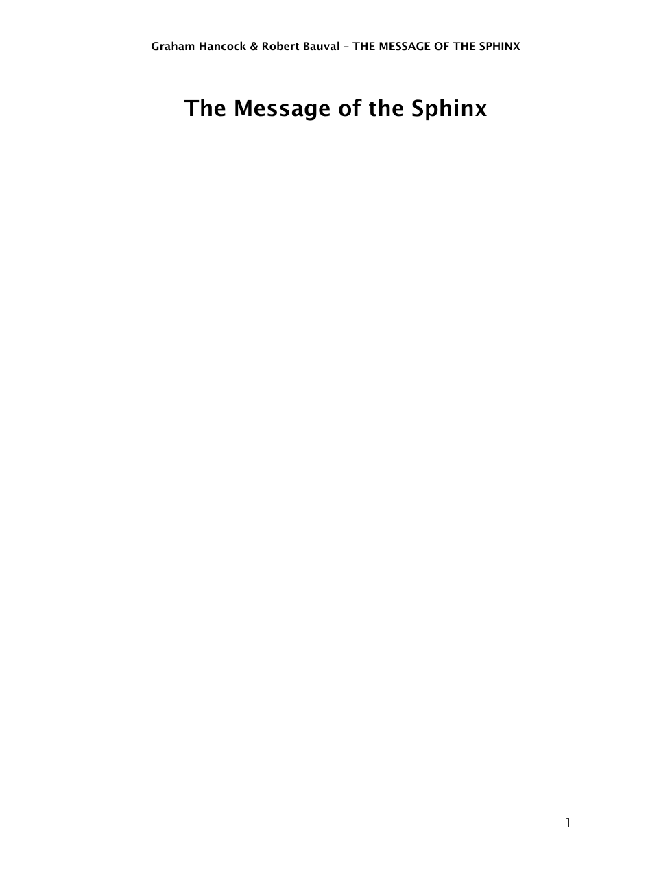 Graham Hancock - The Message Of The Sphinx cover