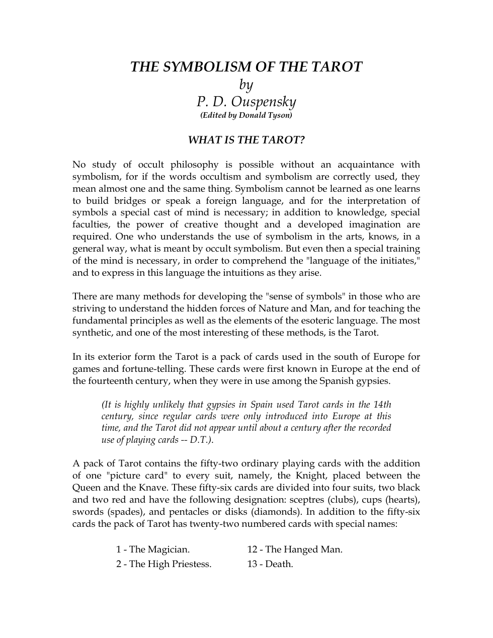 Ouspensky - The Symbolism of the Tarot cover