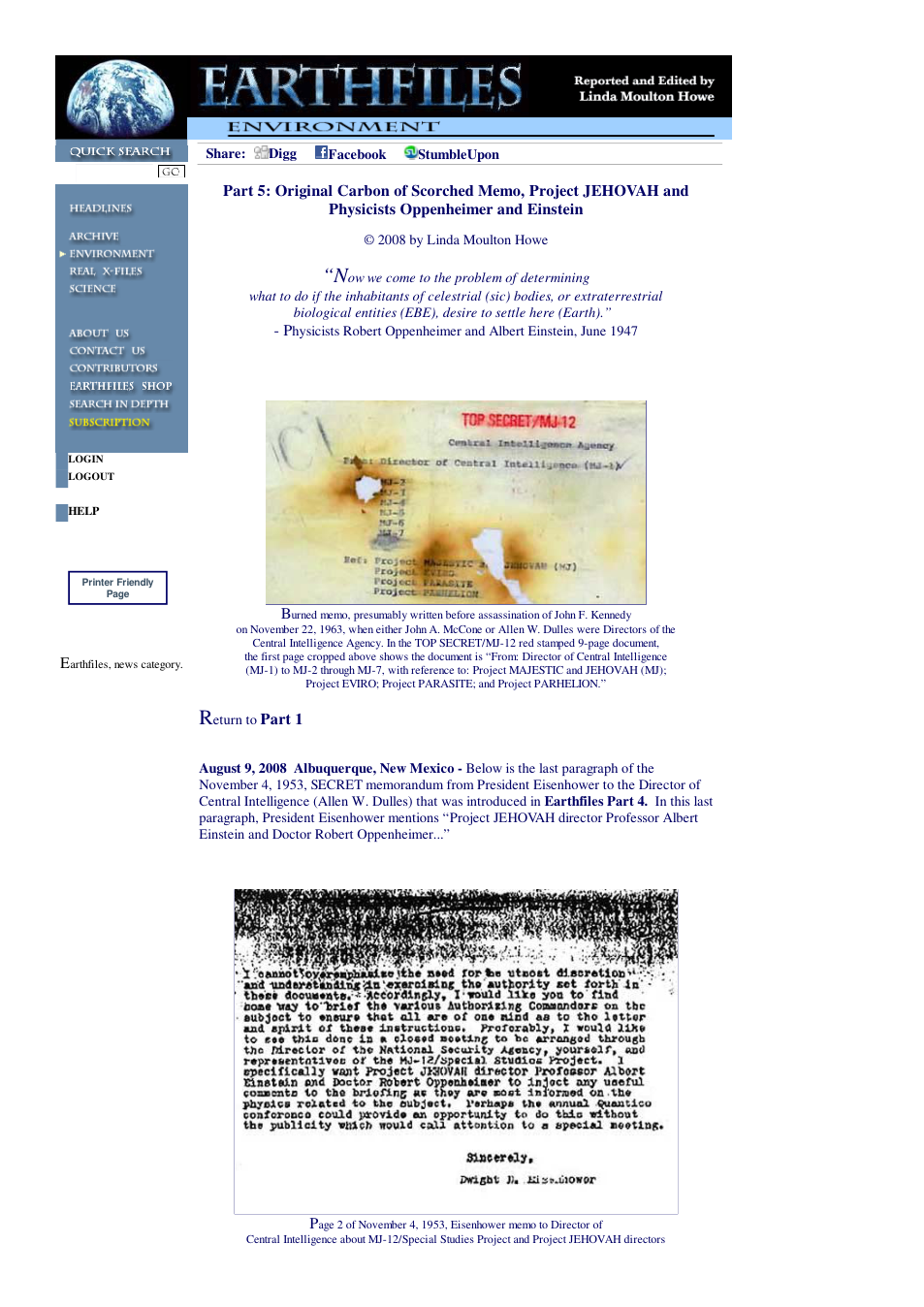 08 09 2008 Part 5 Original Carbon of Scorched Memo, Project JEHOVAH and Physicists Oppenheimer and Einstein cover