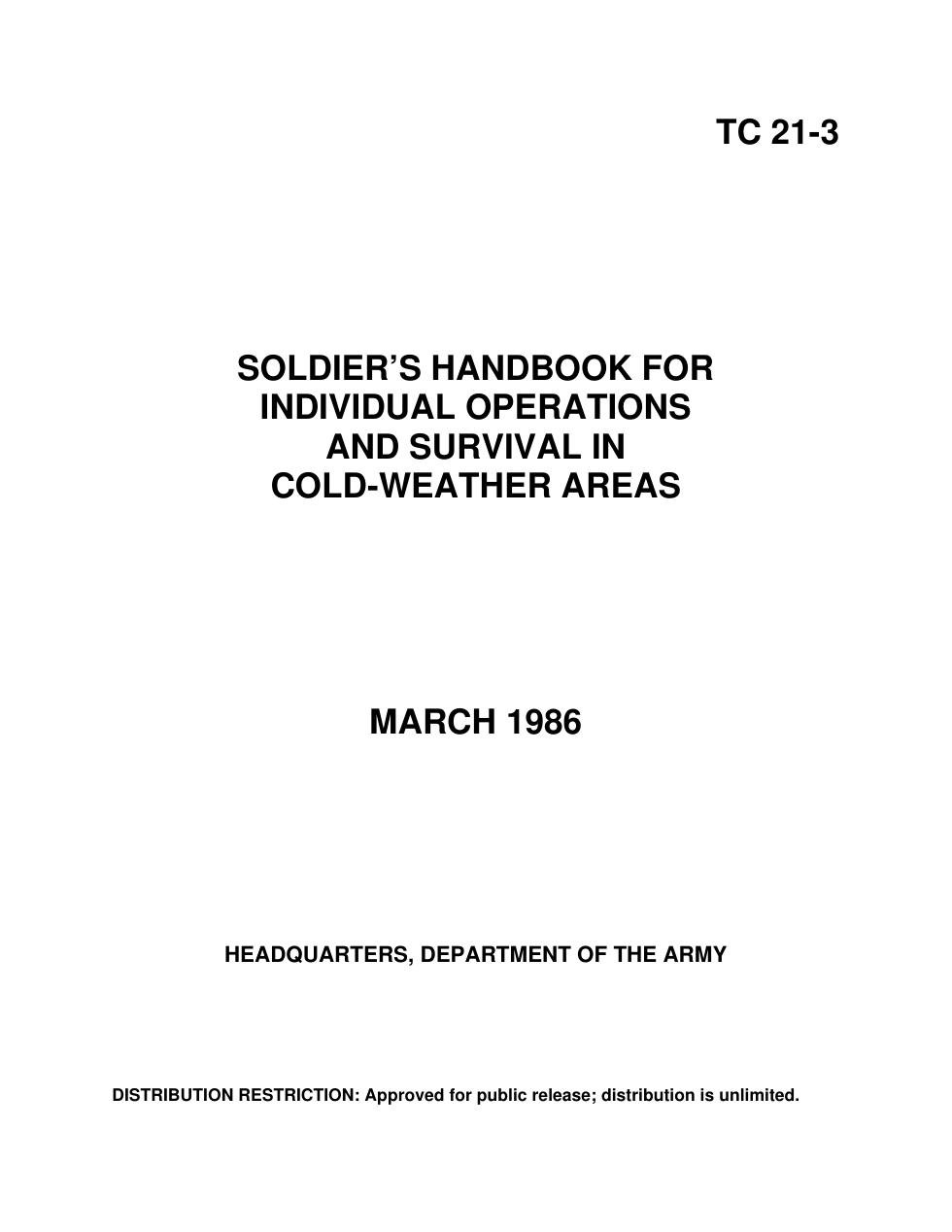 ARMY Individual Ops & Survival in Cold-Weather 1986, 80pgs cover