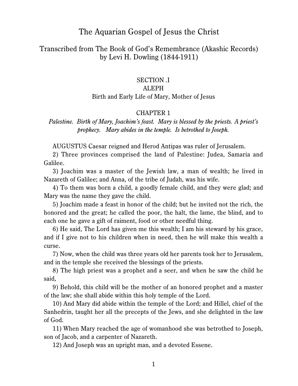 Levi H Dowling - The Aquarian Gospel of Jesus the Christ cover