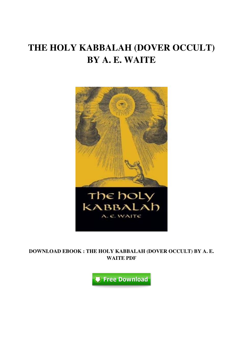 The Holy Kabbalah Dover Occult By A E Waite cover