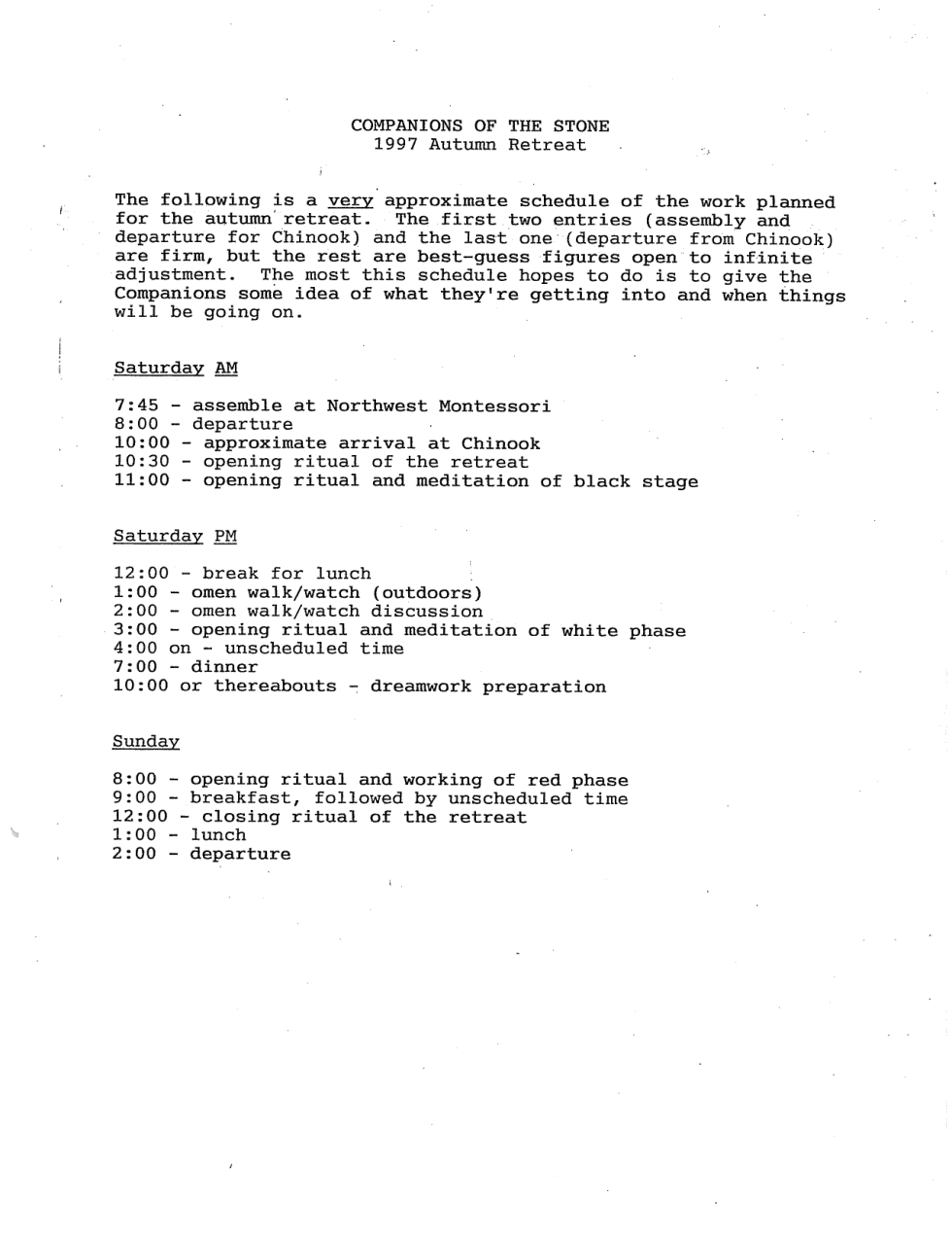 CotS 1997 Fall Retreat Handout cover