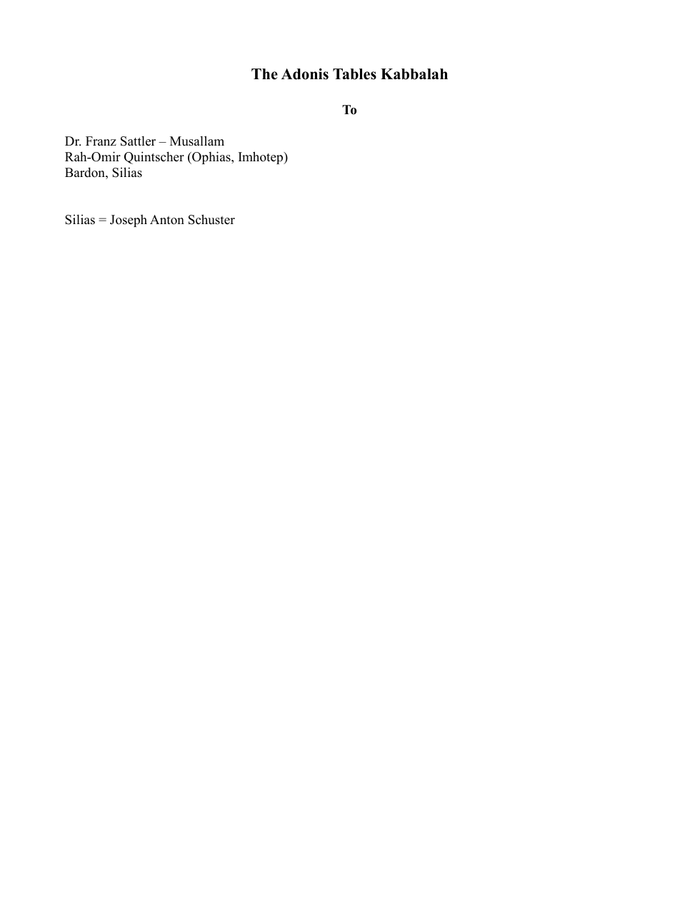 The Adonis Tables, Kabbalah, Translated Pages 1-93 cover