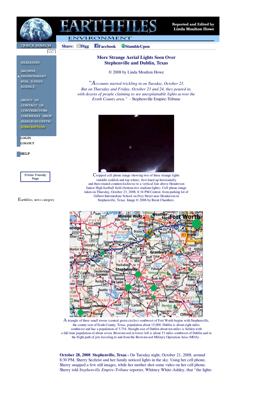 10 28 2008 More Strange Aerial Lights Seen Over Stephenville and Dublin, Texas cover
