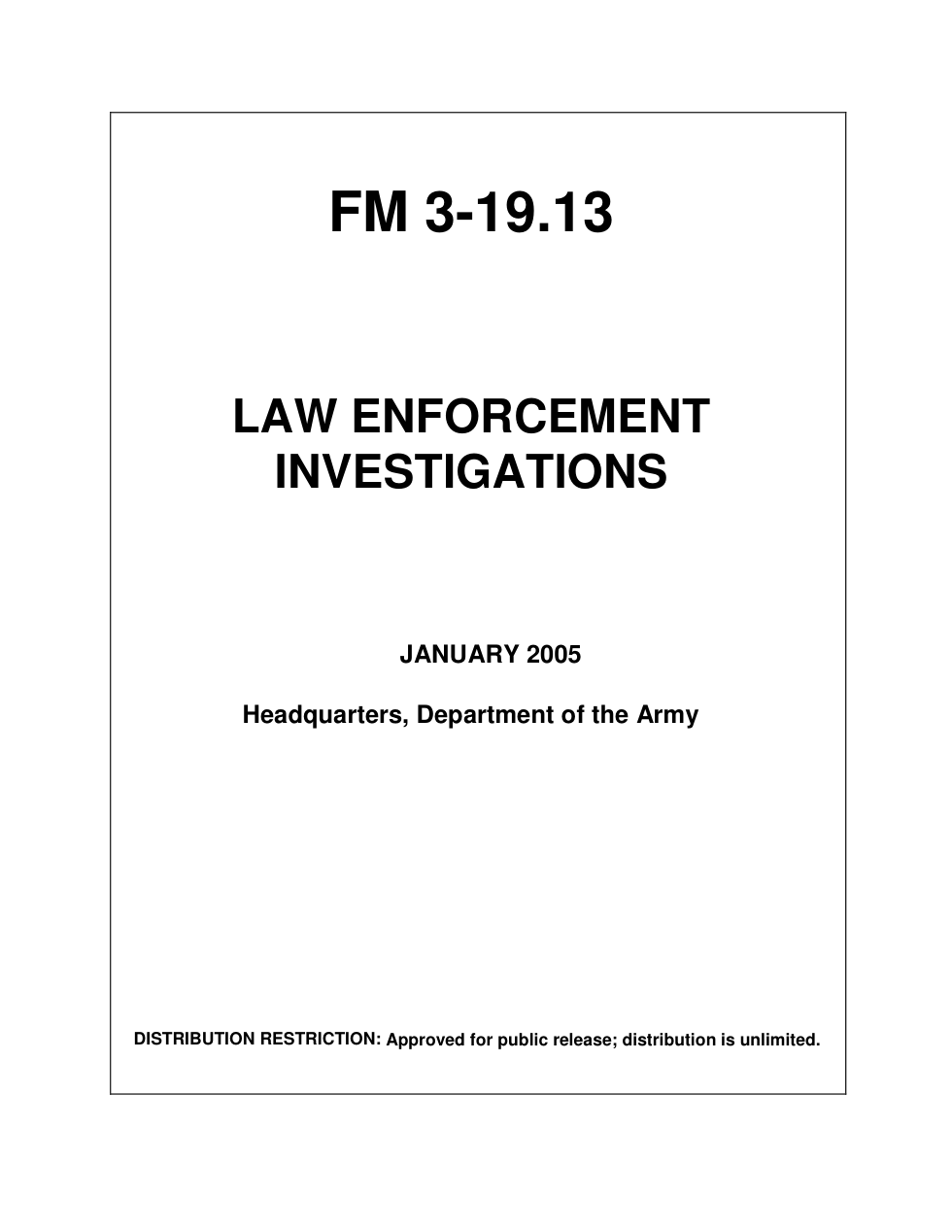 ARMY Law Enforcement Investigations 2005 507 pages cover