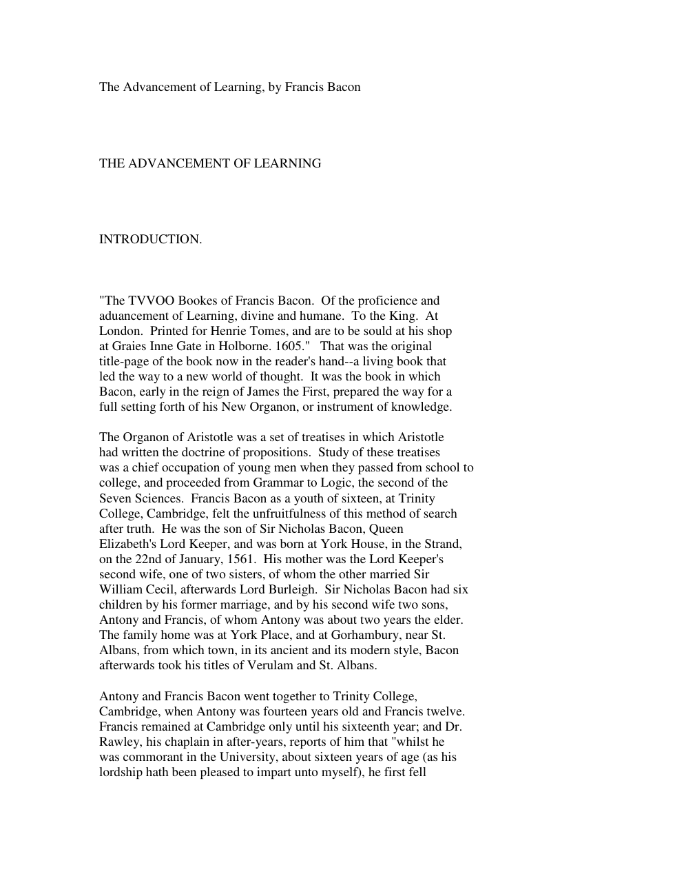 Advancement of Learning cover