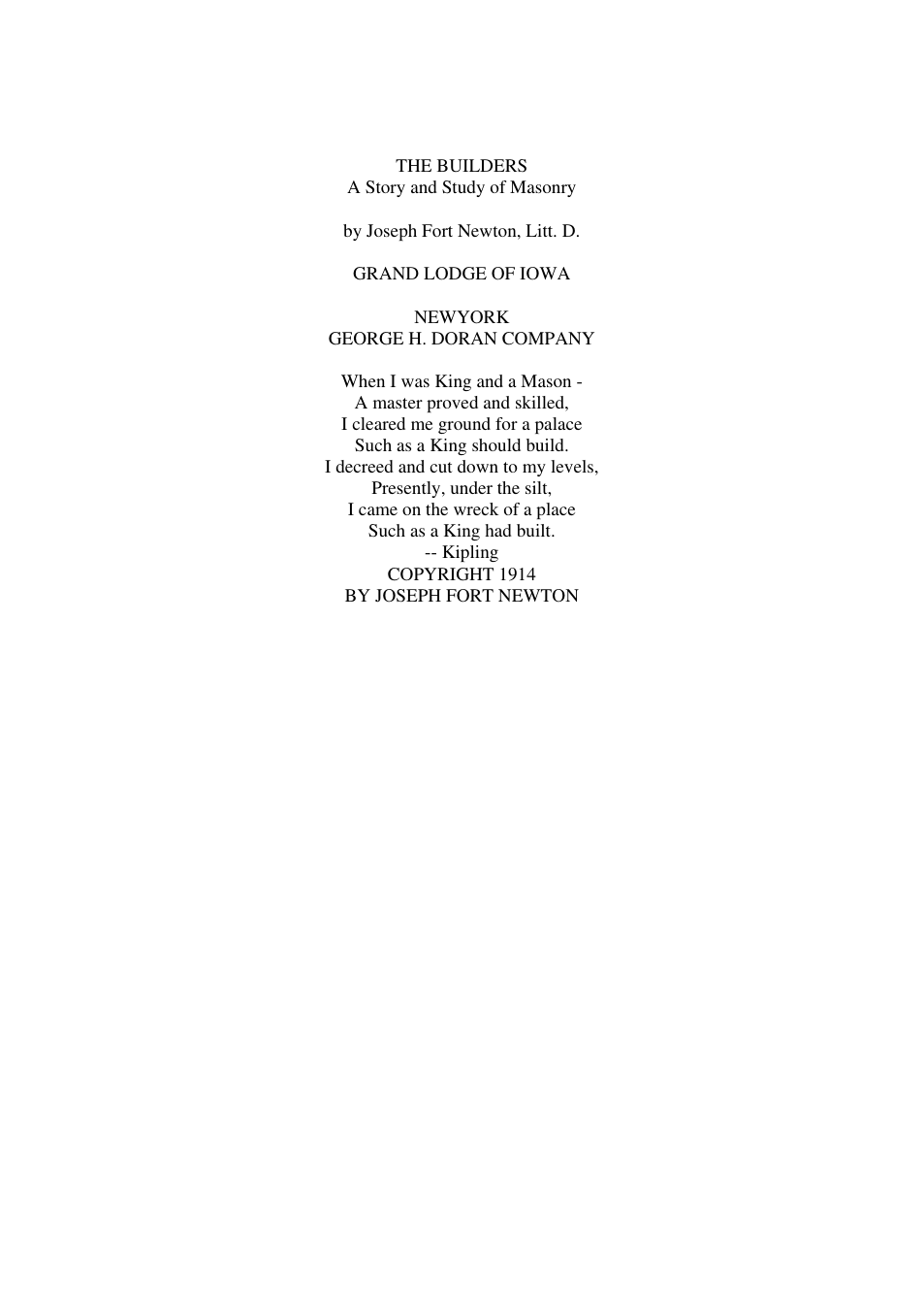 Joseph Newton - The Builders A Story and Study of Masonary cover