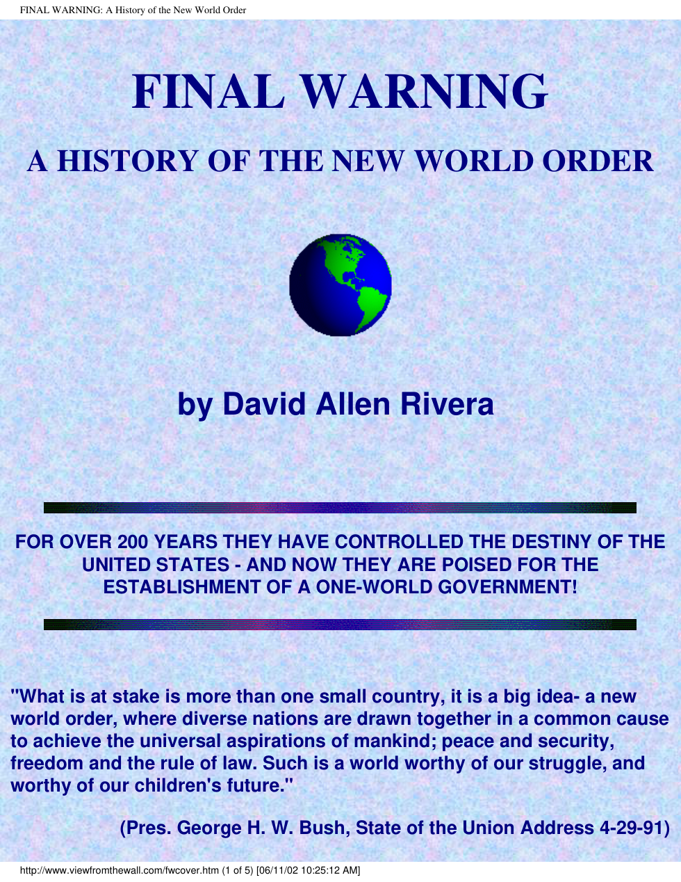 Final Warning - History Of The New World Order cover