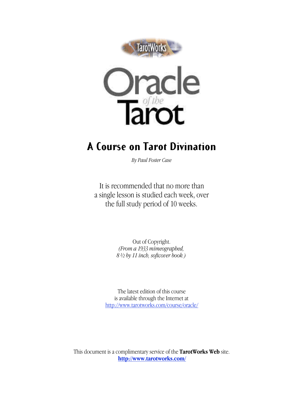 Oracle Of The Tarot - A Course On Tarot Divination cover