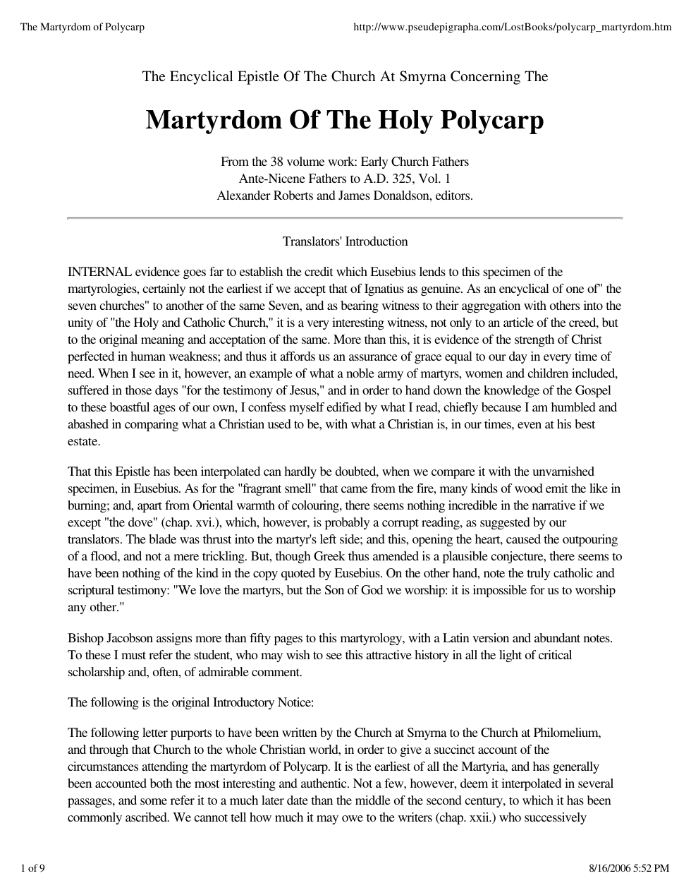 Martyrdom of Polycarp cover
