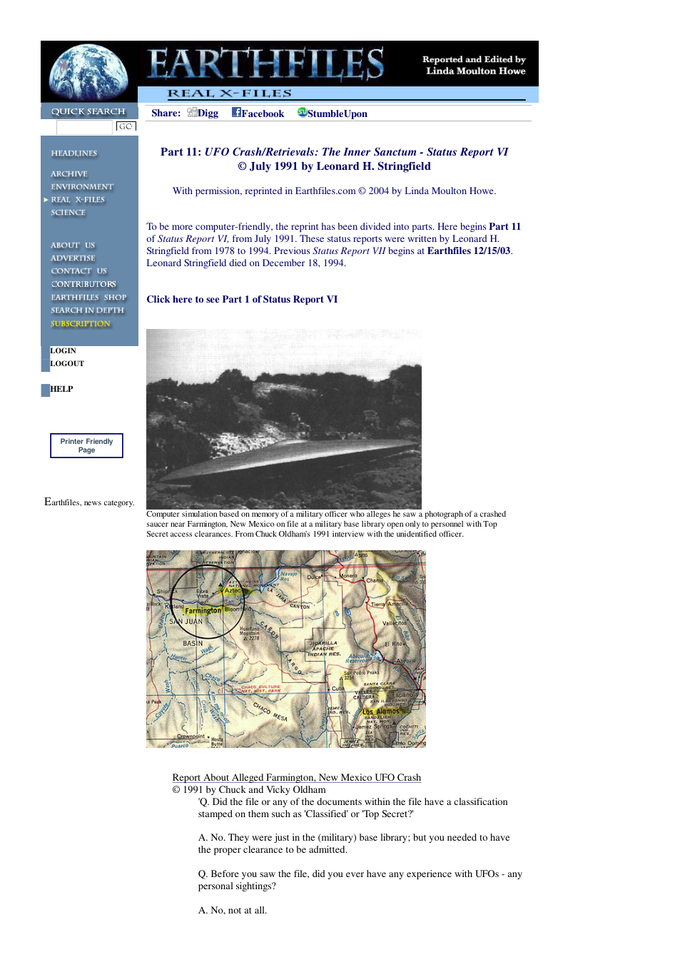 07 02 2004 Part 11 UFO Crash Retrievals The Inner Sanctum - Status Report VI July 1991 by Leonard H. Stringfield cover
