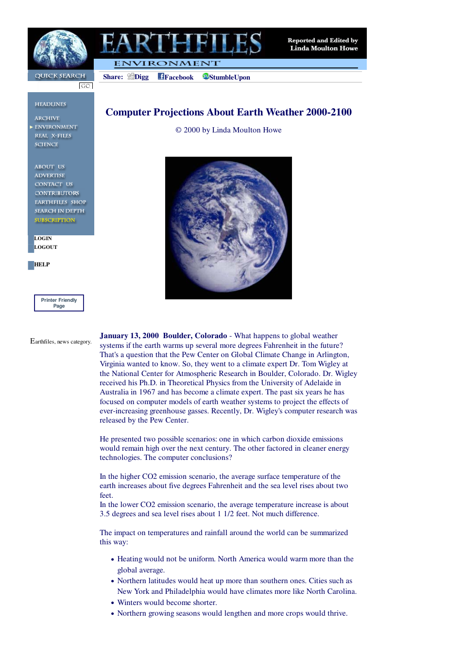 01 13 2000 Computer Projections About Earth Weather 2000-2100 cover