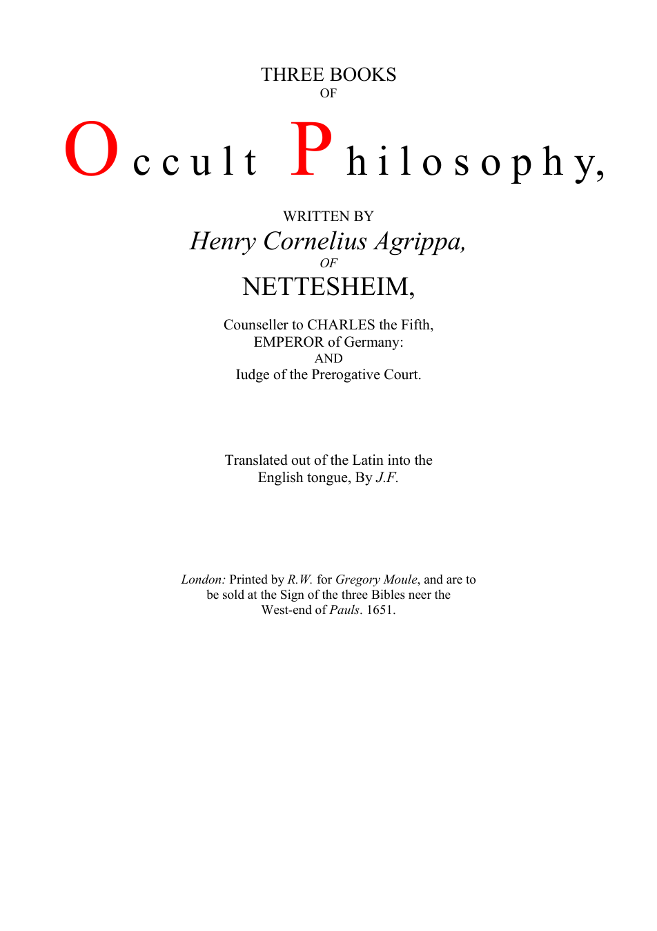 Three Books of Occult Philosophy - Book III - H Agrippa cover