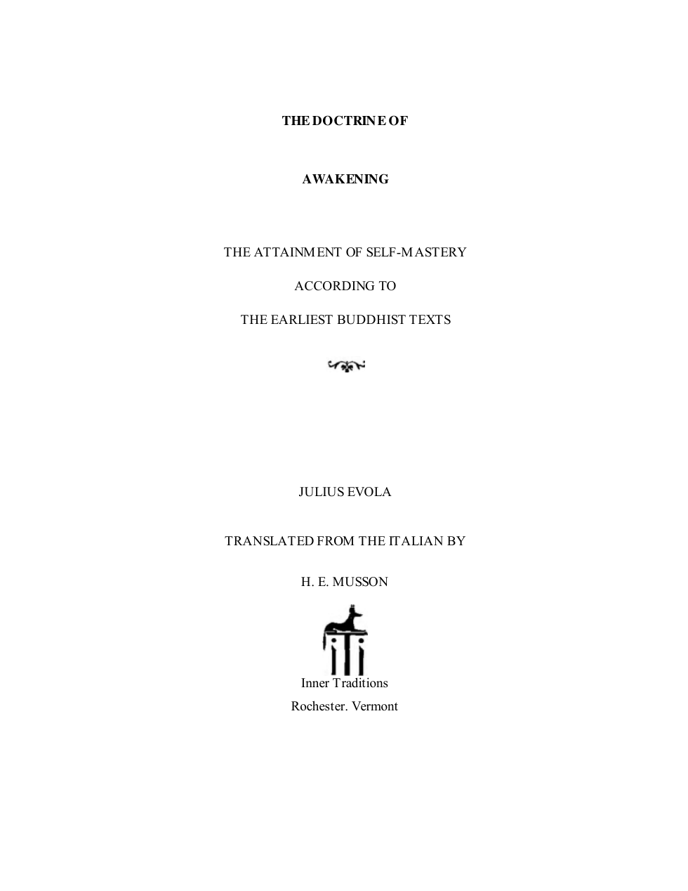 Julius Evola - Doctrine of Awakening cover