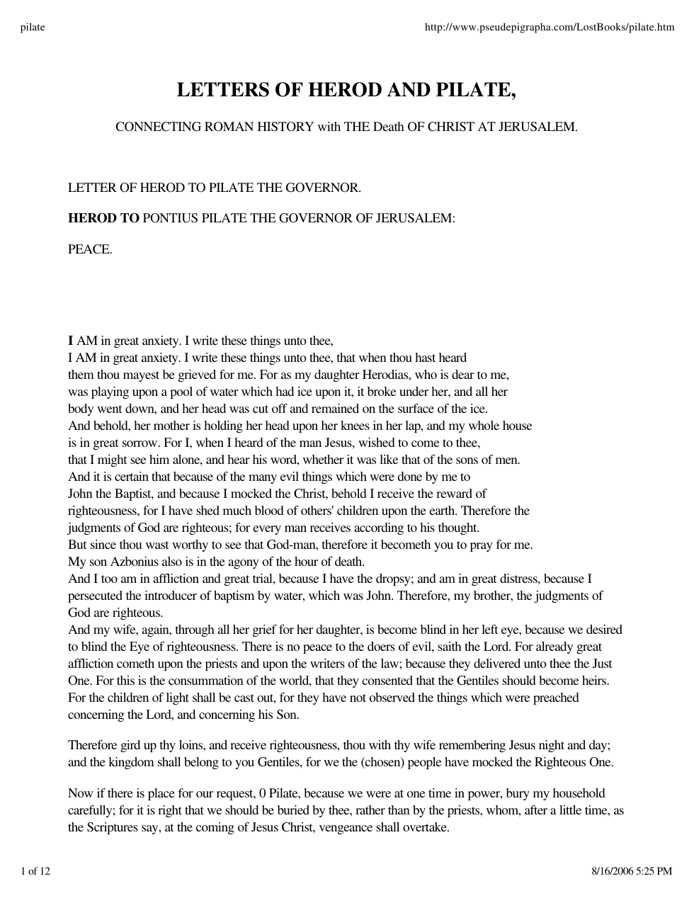 LETTERS OF HEROD AND PILATE cover