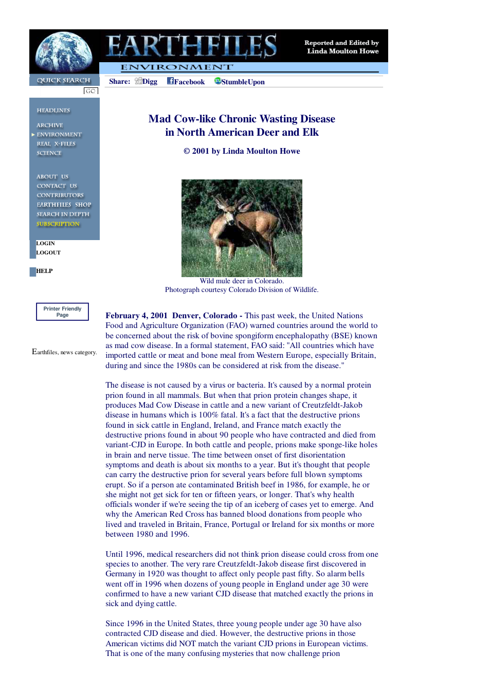02 04 2001 Mad Cow-like Chronic Wasting Disease in North American Deer and Elk cover
