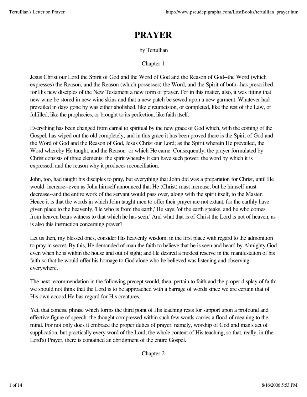 Tertullian's Letter on Prayer cover