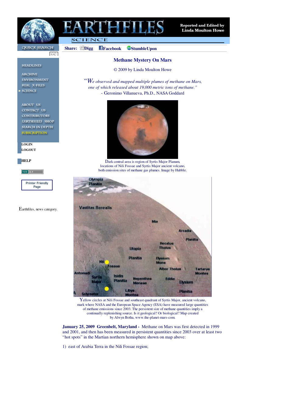 01 25 2009 Methane Mystery On Mars cover