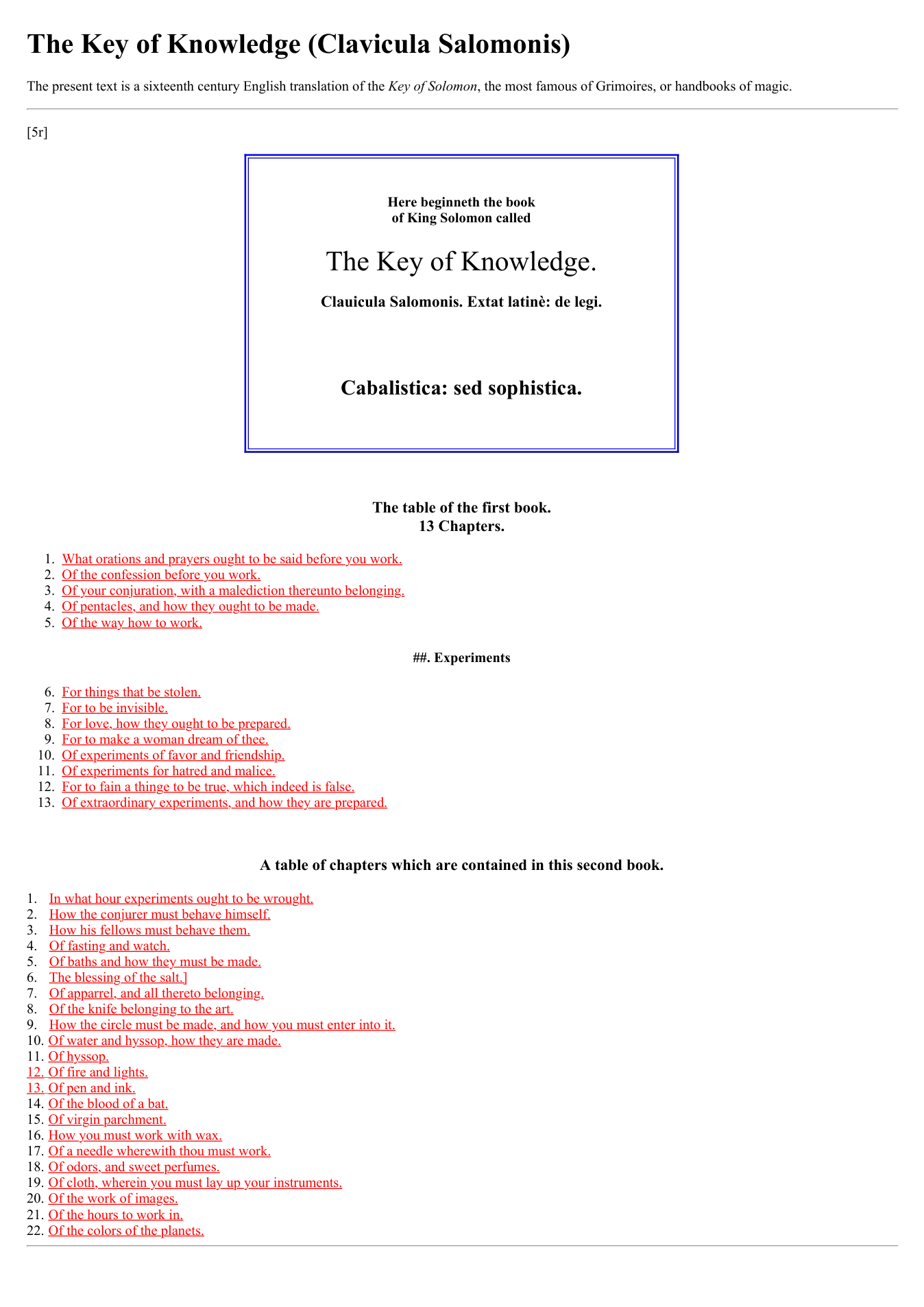 The Key of Knowledge (Clavicula Salomonis) cover