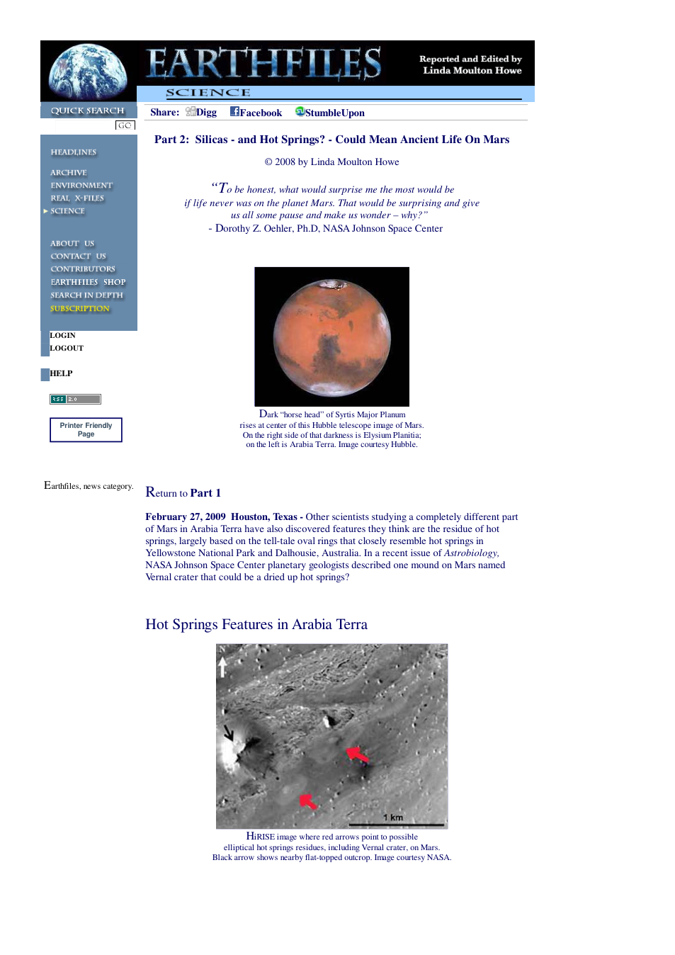 02 27 2009 Part 2 Silicas - and Hot Springs - Could Mean Ancient Life On Mars cover