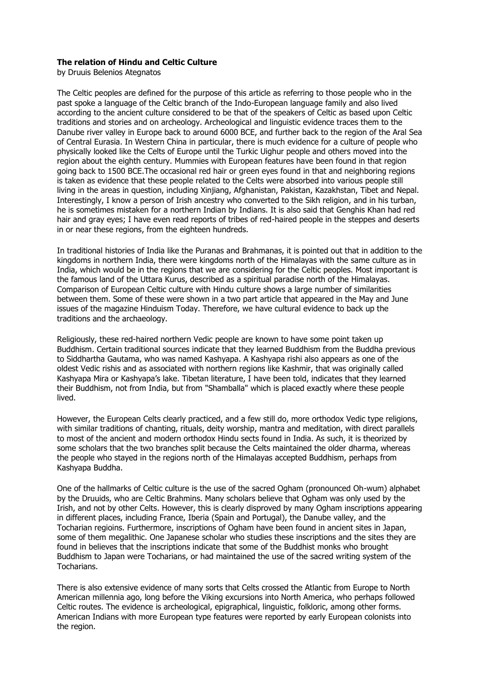 The Relation Of Hindu And Celtic Culture cover