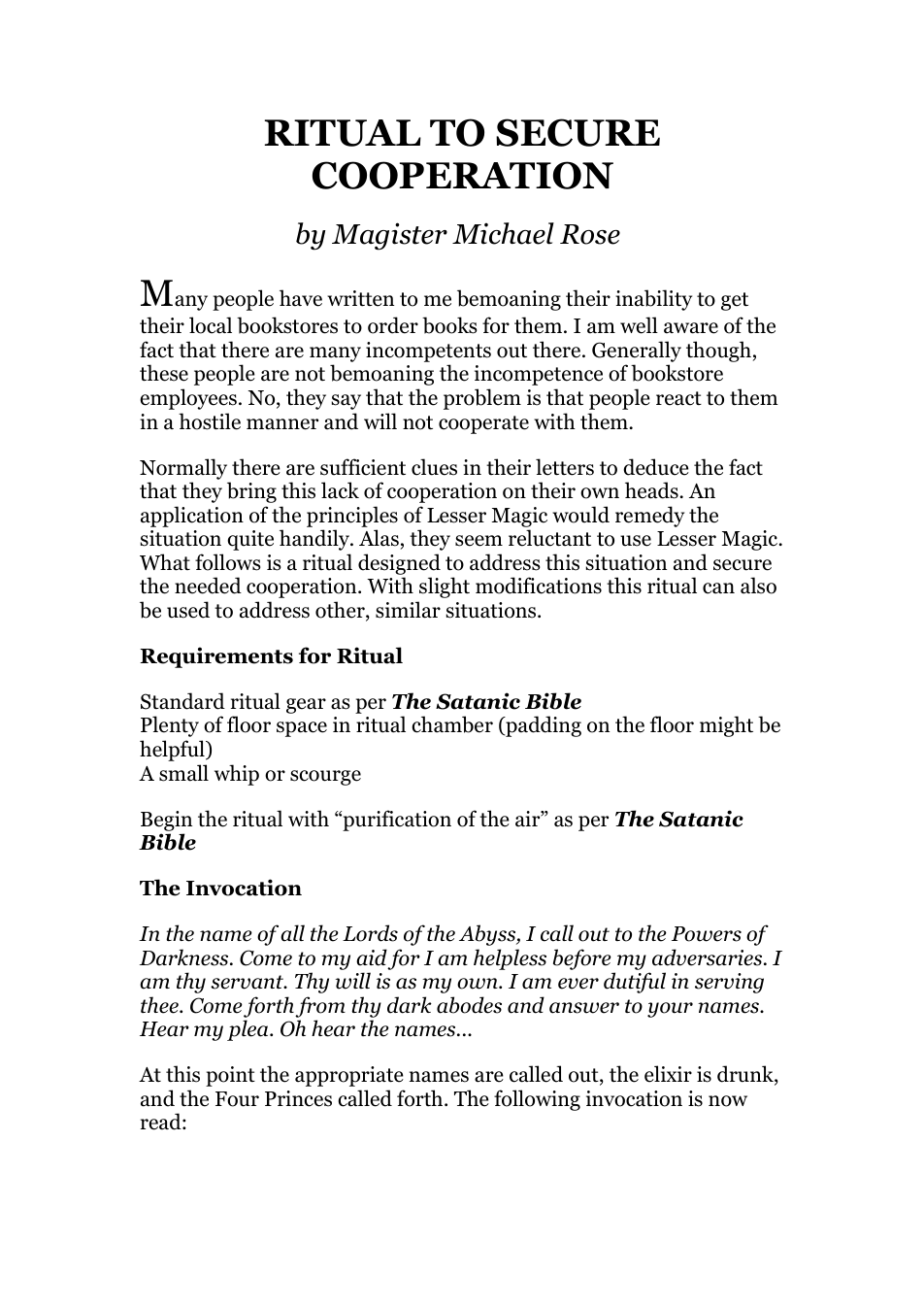 Magister Michael Rose - Ritual to Secure Cooperation cover