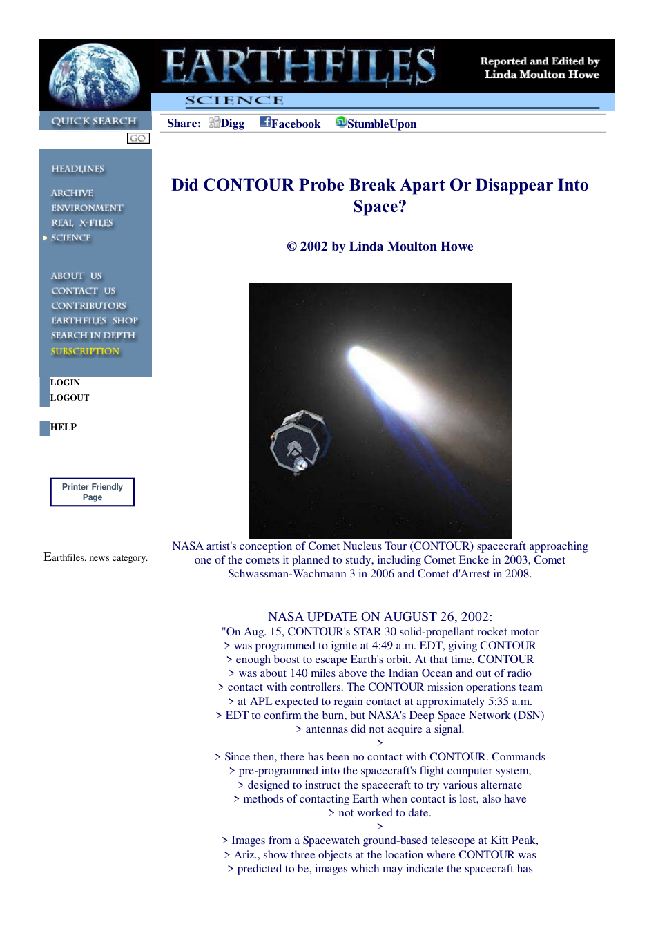 08 16 2002 Did CONTOUR Probe Break Apart Or Disappear Into Space cover