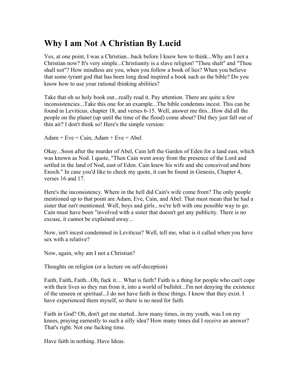 Why I am Not A Christian By Lucid cover