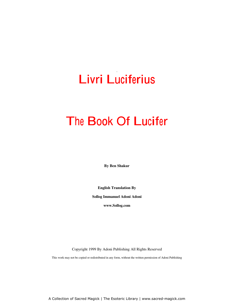 Livri Luciferius - The Book of Lucifer cover