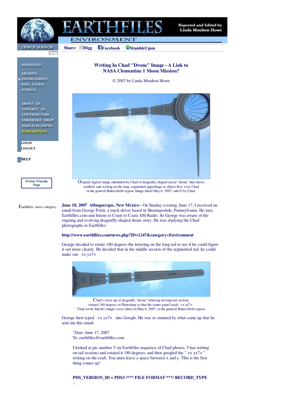 06 18 2007 Writing In Chad Drone Image - A Link to NASA Clementine 1 Moon Mission cover
