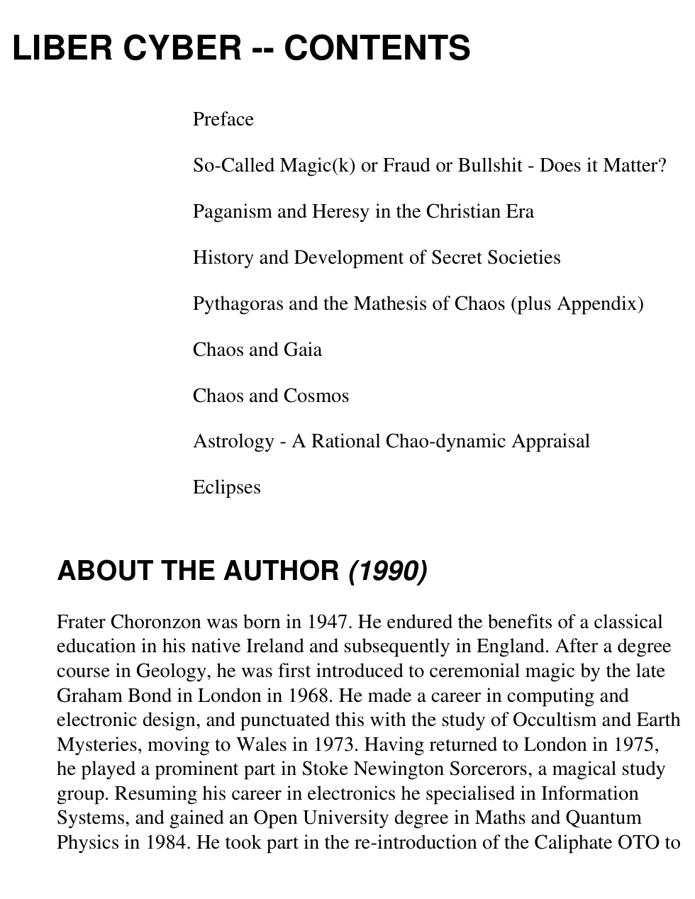 Fr Choronzon - Liber Cyber cover