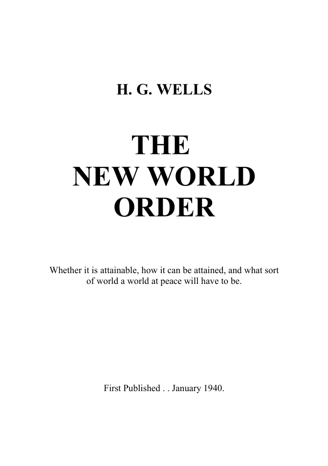 H. G. Wells - New World Order cover