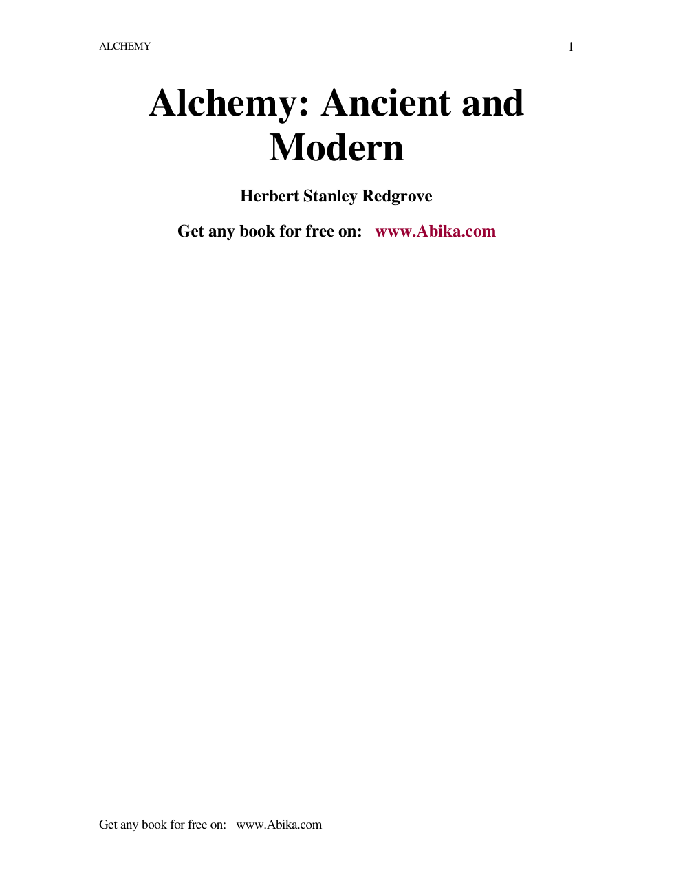 Herbert S. Redgrove - Alchemy Ancient and Modern cover