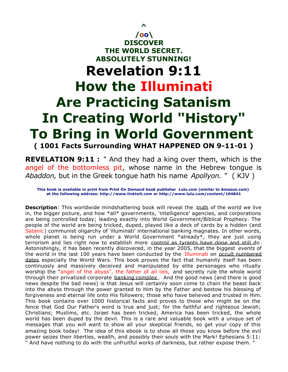 Revelation 911 about use of illuminati new world order occult numerology in creating history cover